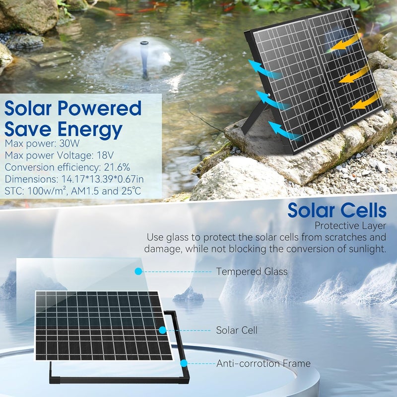 NFESOLAR طقم نافورة شمسية، مضخة بركة شمسية 30 واط مع فلتر بركة، مضخة غاطسة 200 جالون في الساعة، 4 رشاشات لبركة خارجية سعتها 200-600 جالون، حوض سمك وميزات مائية في الحديقة N3213 - Image 2